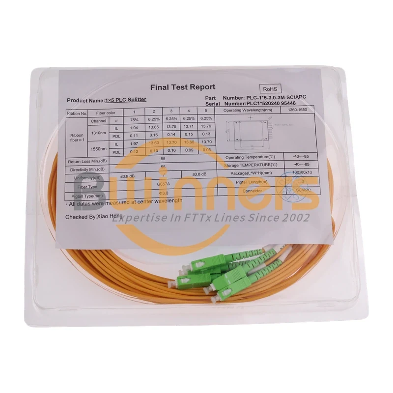 1×5 75/25 PLC Splitter, SC/APC, 3.0 mm, 3 m